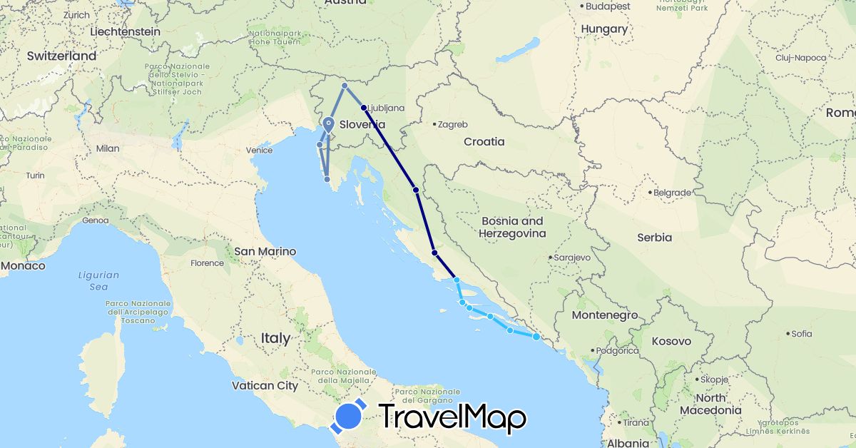 TravelMap itinerary: driving, cycling, boat in Croatia, Italy, Slovenia (Europe)